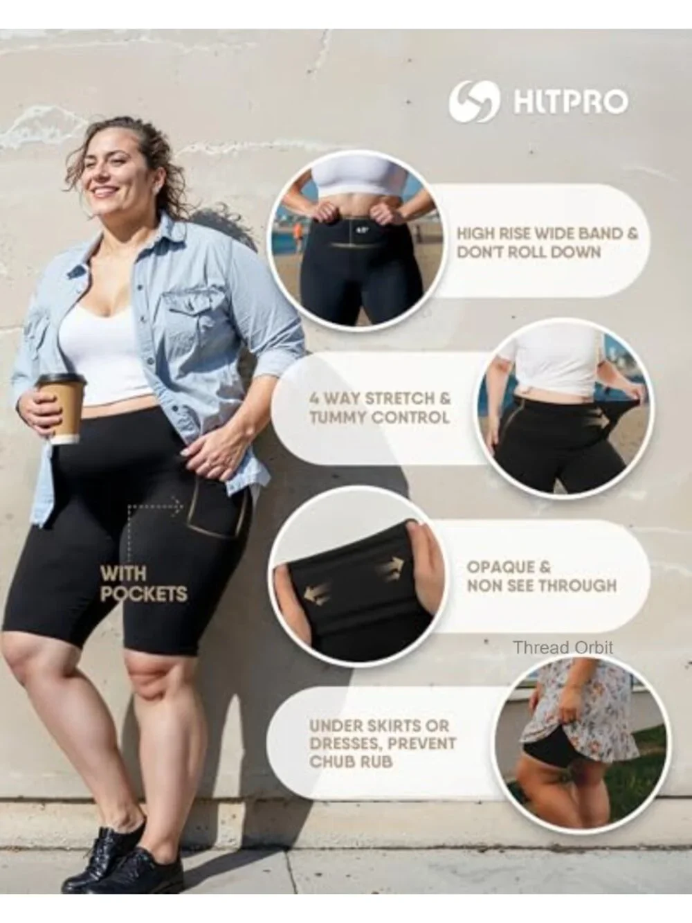 Plus Size Biker Shorts 3 Pack High Waist Tummy Control with Pockets, 8/5/3